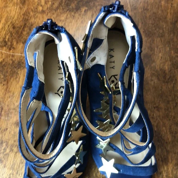 Katy Perry Collections Navy Blue Suede Star-Strap High Heel Sandals - Picture 12 of 16